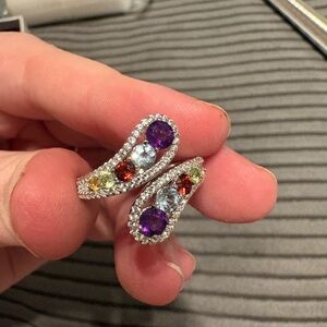Size 8 Rhodium Plated over Sterling Silver Multi Gem Ring